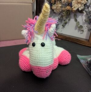 Vintage Handmade Crocheted Unicorn Plush